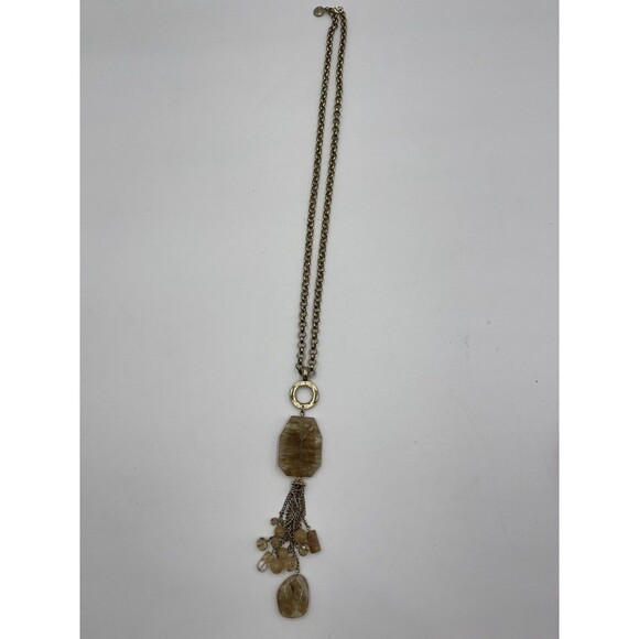 Quartz Crystal Waterfall Tassel Pendant Necklace Gold Tone Signed ROX - Picture 3 of 7